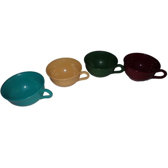 Vintage Hazel Atlas Ovide Platonite Moderntone Tea Cup Lot red teal yellow green - Picture 2 of 12